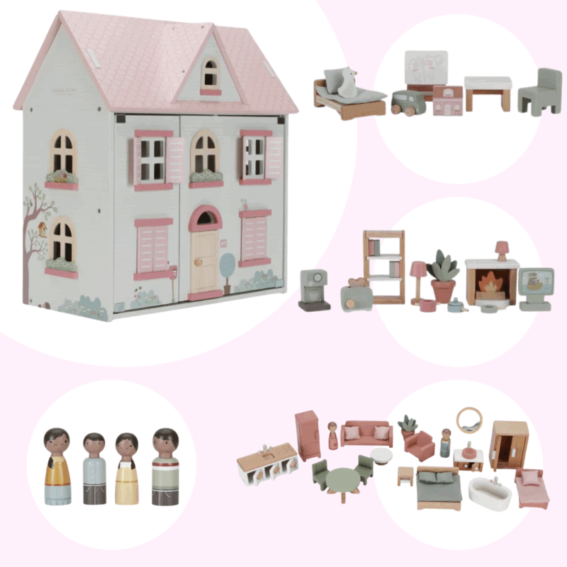 Vedino Wooden Dollhouse Bundle – Classic Evi Playset