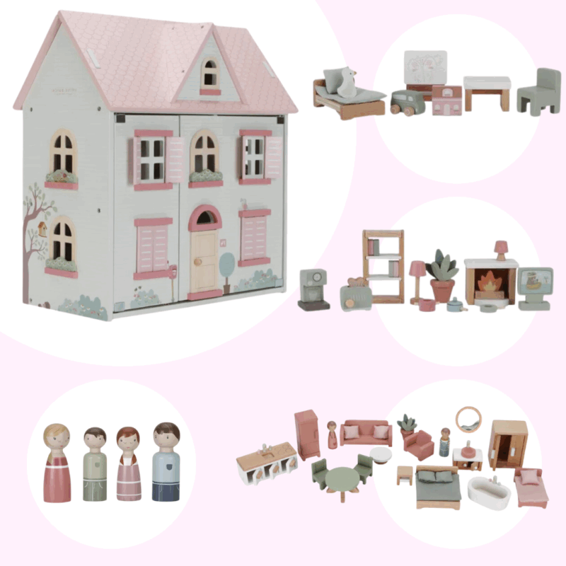 Vedino Wooden Dollhouse Bundle – Charming Rosa Playset