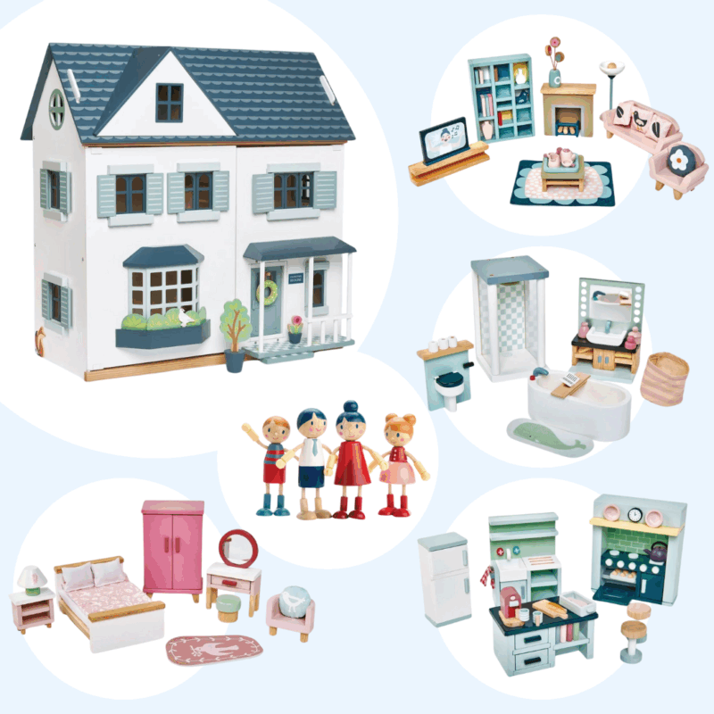 Vedino Wooden Dollhouse Set – 6-Piece Classic Play Bundle
