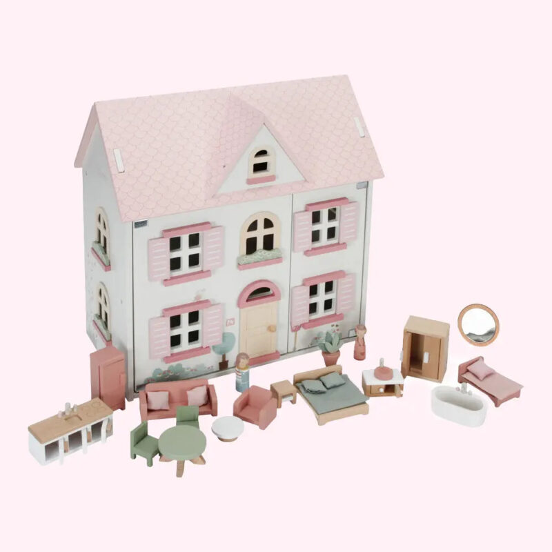 Vedino Wooden Dollhouse with Furniture – Classic Kids’ Playset