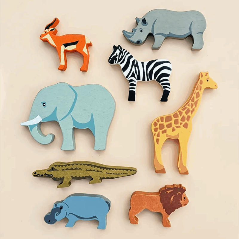 Vedino Wooden Safari Animals Set – Kids’ Animal Toy Bundle