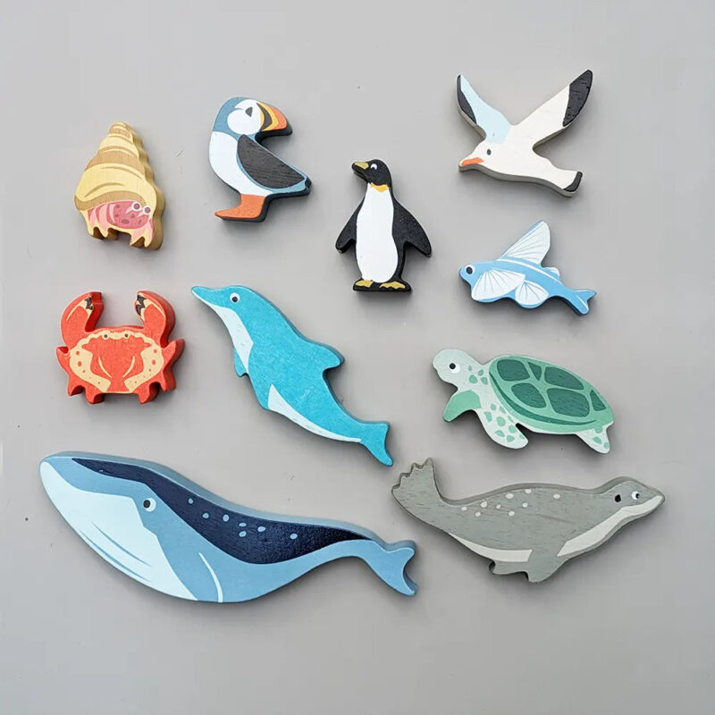 Vedino Wooden Coastal Animals Set – Educational Animal Toy Bundle