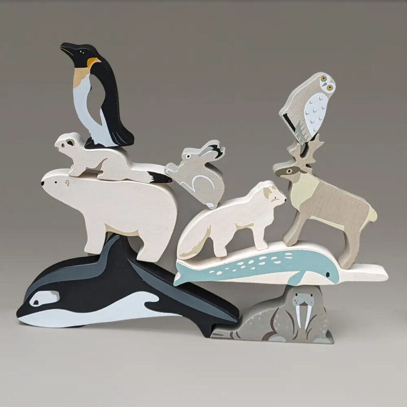 Vedino Wooden Polar Animals Playset – Educational Wildlife Bundle